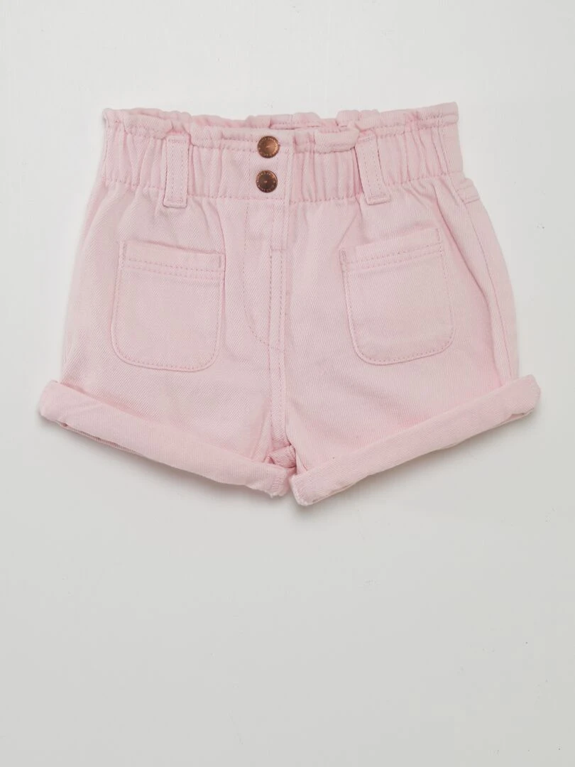 Short en denim effet smocké Rose clair