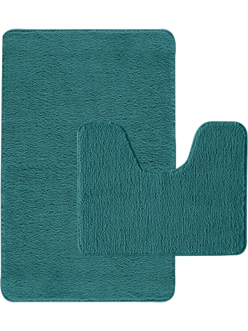 Guy Levasseur Lot de 2 tapis de bain polyester 50x80cm + 50x40cm bleu paon Noir Vert Bleu