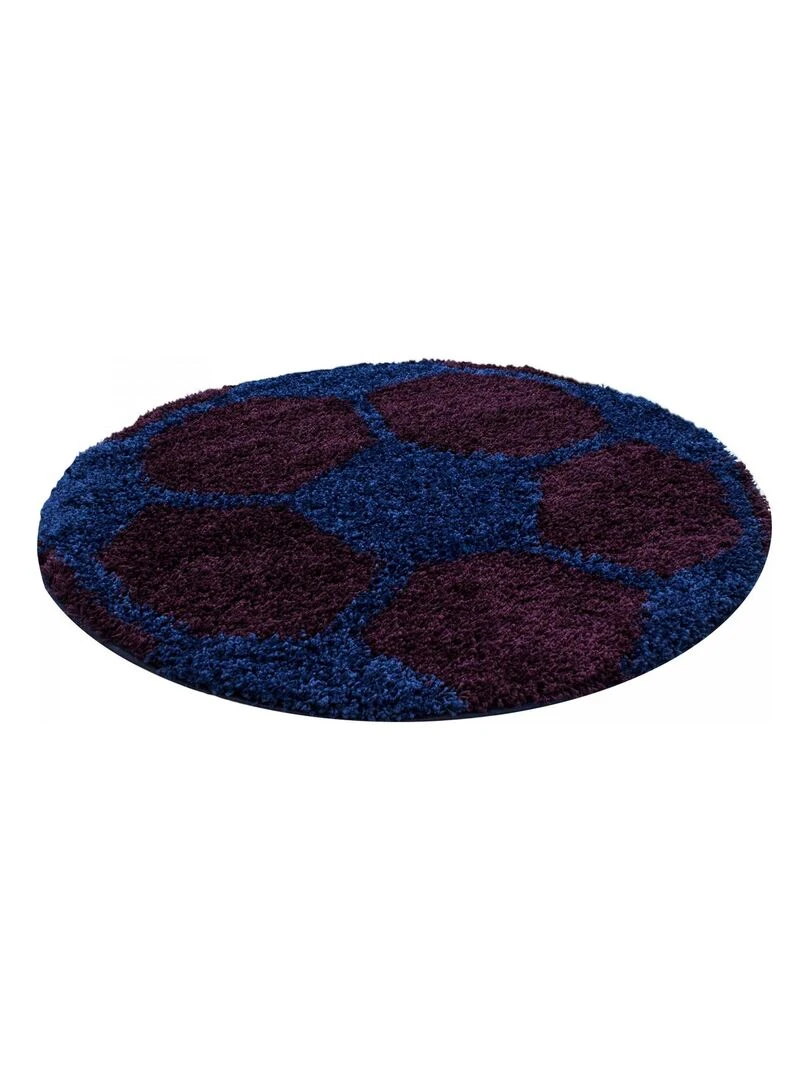 Tapis enfant tapis rond Ø 120cm SHAGGY FOOT Bleu OEKO TEX idéal pour Salon Bleu