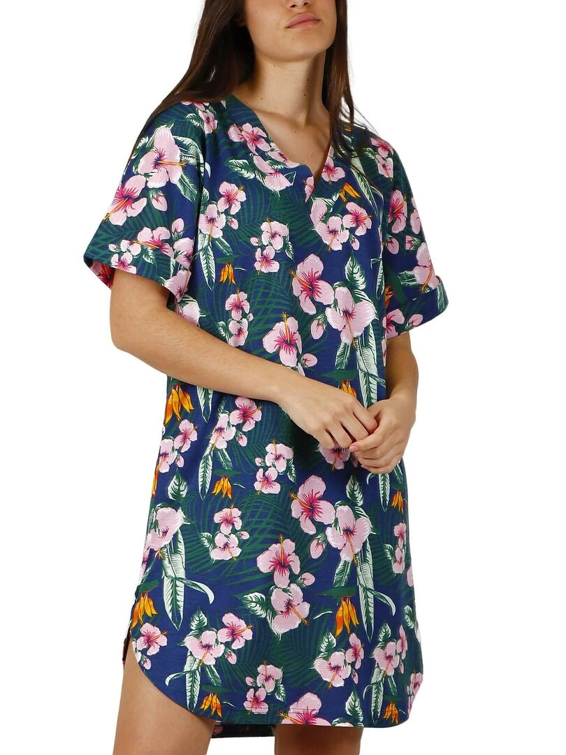 Robe de plage manches courtes Hawaii Bleu marine