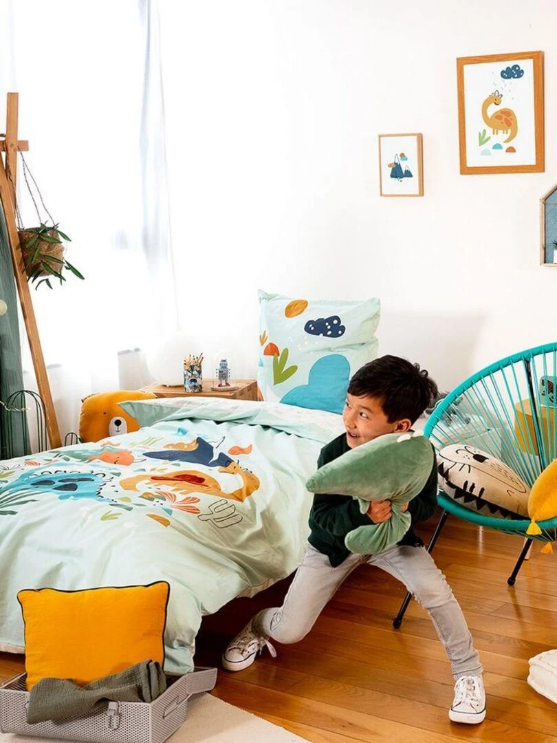 Housse de couette réversible 140x200 cm + 1 taie d'oreiller 63x63 cm Coton Dilia   Bleu