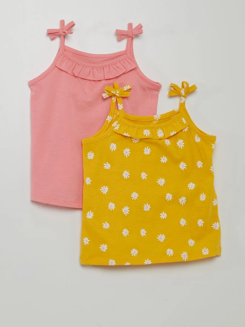 Débardeur en jersey à fines bretelles avec noeud 2 pièces Jaune/rose