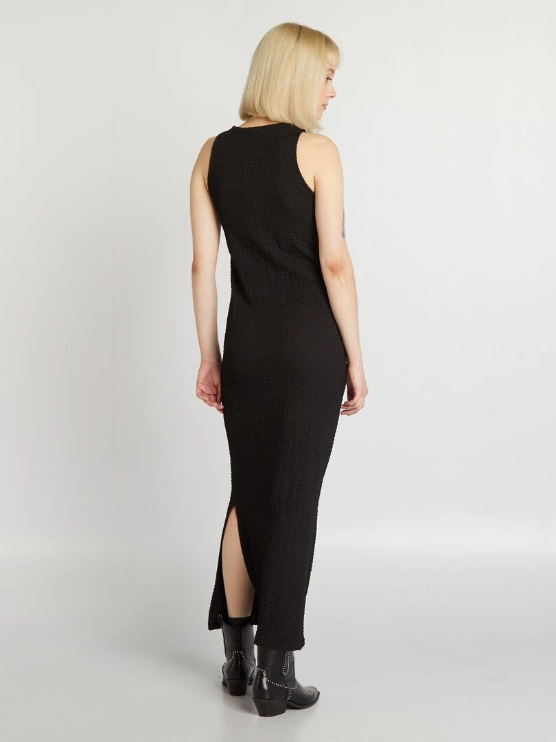 Robe longue à col rond en maille plissée   noir