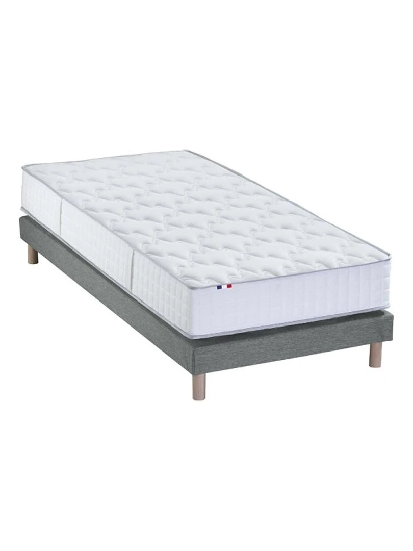 Ensemble Matelas Ressorts COSMOS + Sommier Made in France Sommier Gris chiné Gris Blanc
