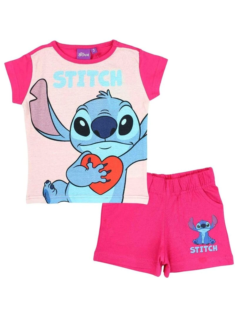 Disney Ensemble T shirt short fille Imprimé Lilo Et Stitch Rose fushia