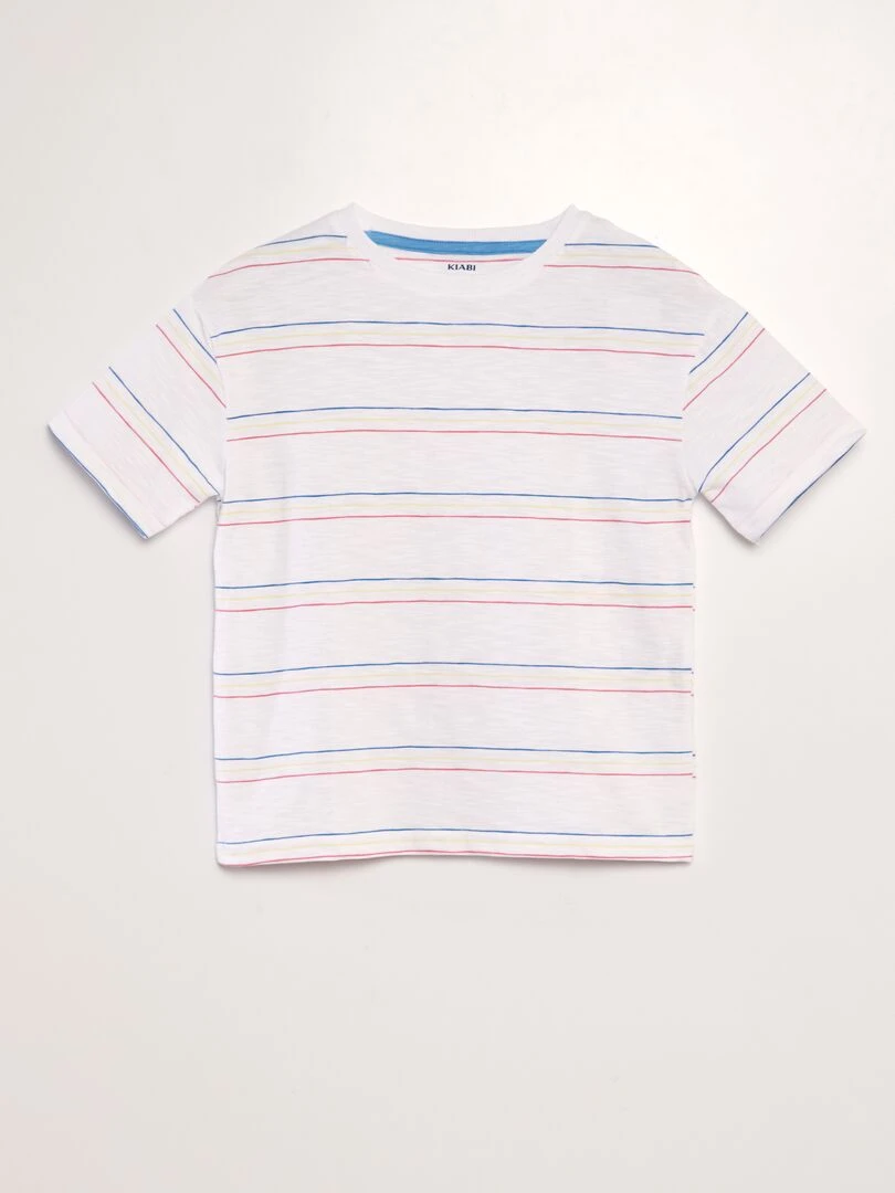 T shirt à rayures colorées Blanc/bleu/jaune/rouge