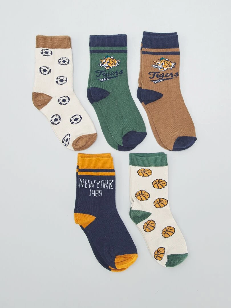 Chaussettes avec imprimés fantaisie Lot de 5 Marron