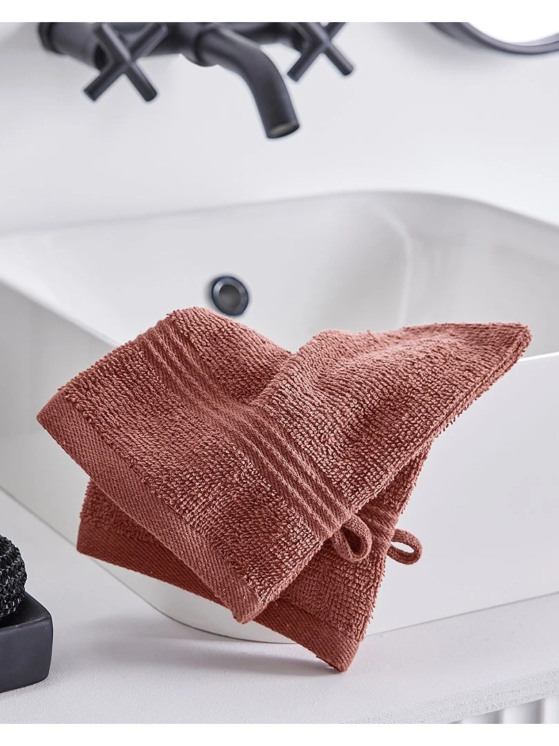 Lot de 2 gants de toilette terracotta