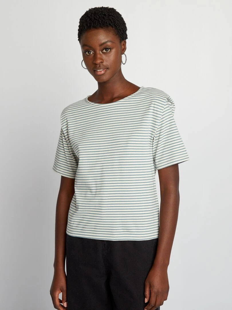 Tee shirt rayé avec épaulettes   Bleu