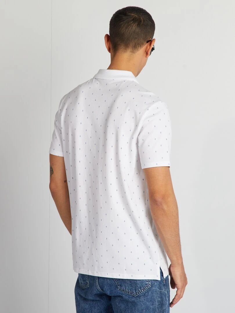 Polo imprimé en piqué de coton   Blanc