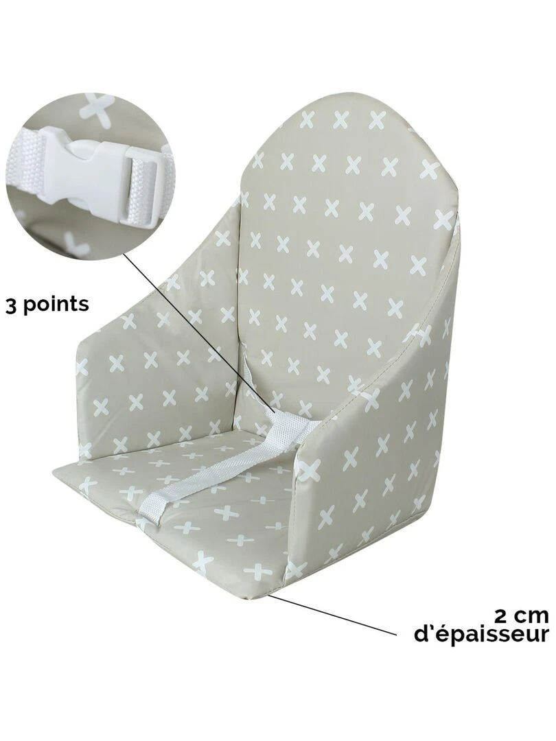 Coussin d'assise universel Miam avec harnais pour chaise haute bébé   Monsieur Bébé   Blanc Beige