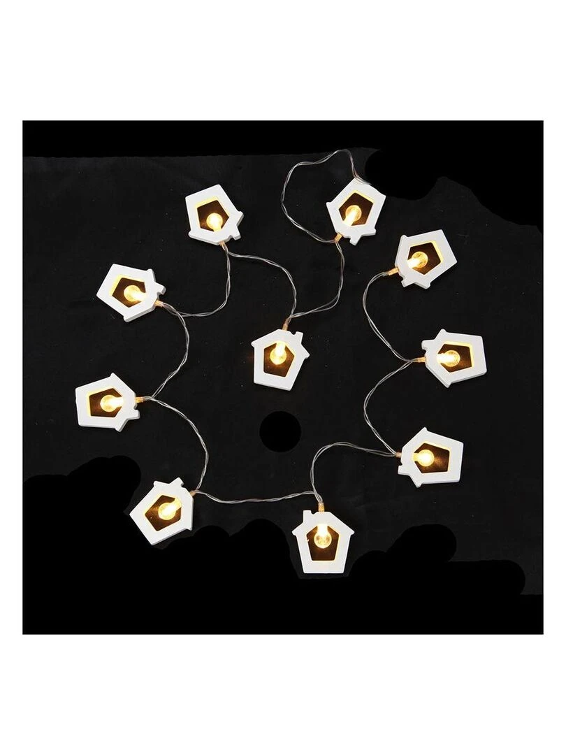 Guirlande lumineuse interieure 8 maisons en bois a Led Blanc