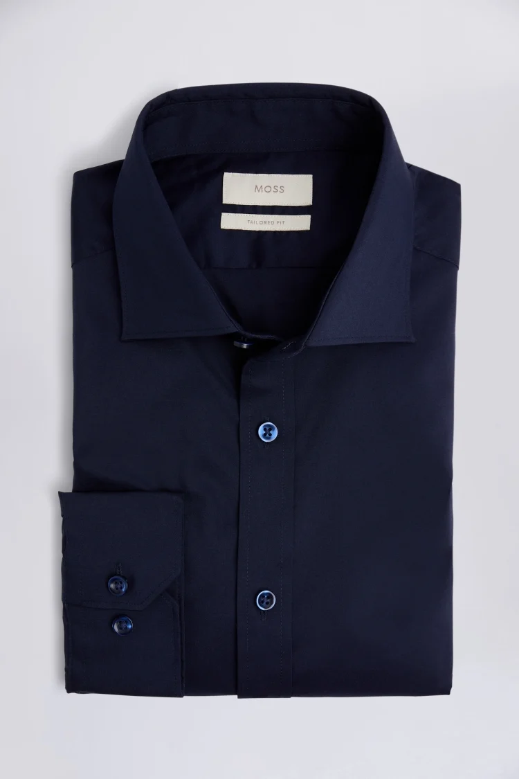 Tailored Fit Navy Stretch Shirt   Buy Online at Moss