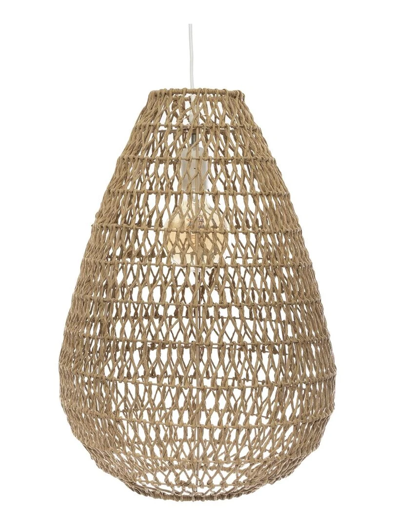 Suspension en bois et papier tressé Beige