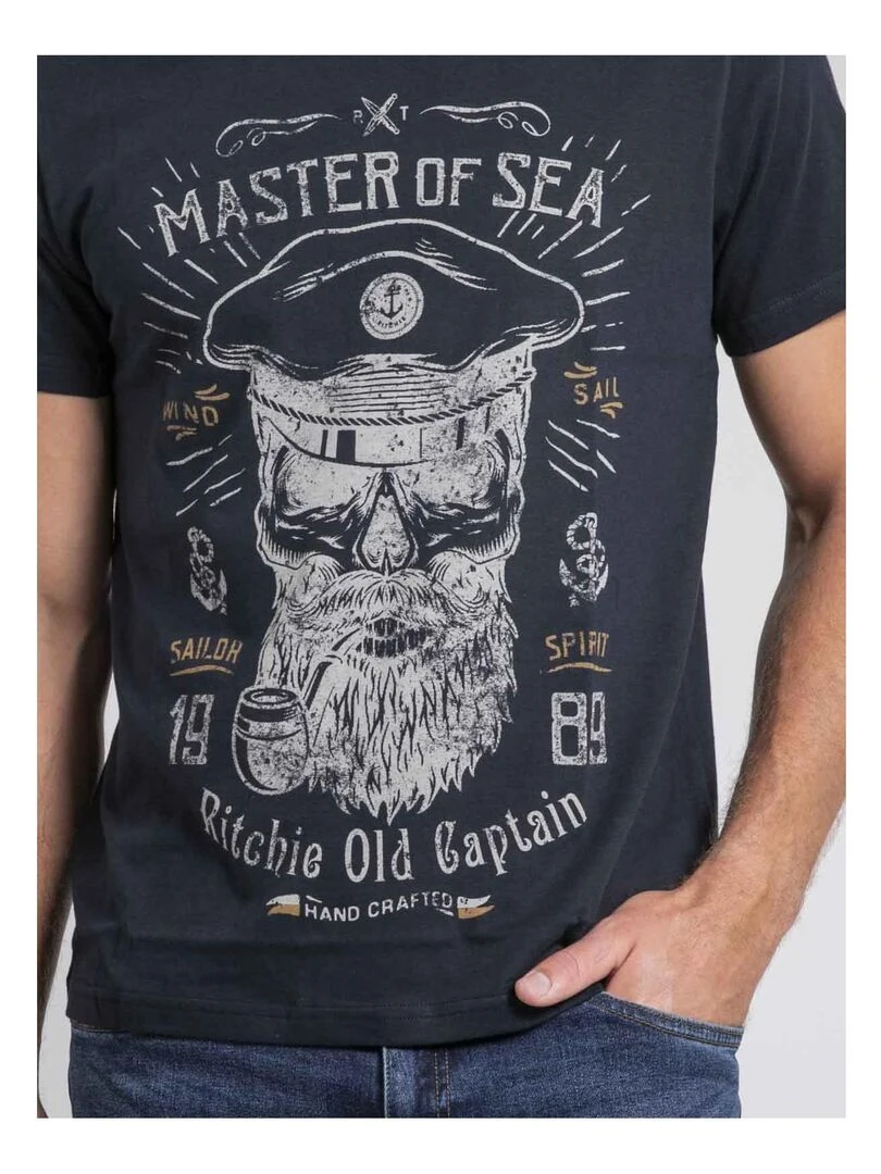 T shirt col rond pur coton JIMOSCAR   Bleu marine