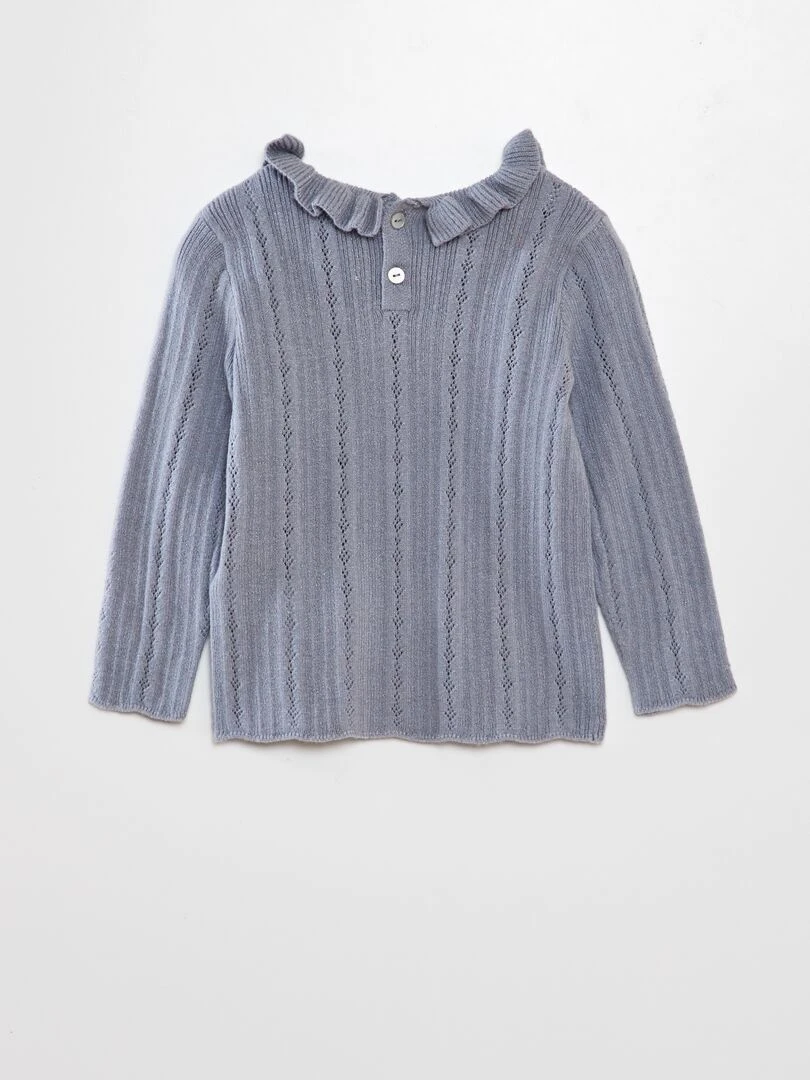 Pull en maille ajourée avec collerette Gris