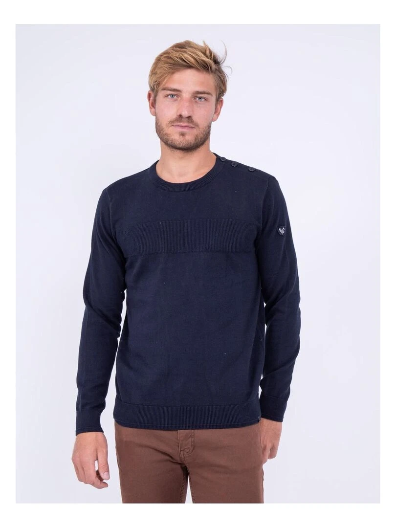Pull col rond pur coton LION Bleu marine