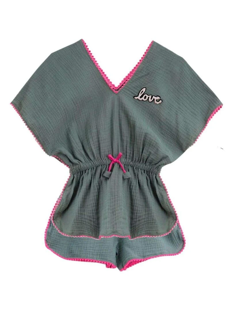 de plage   Tunique + short  Vert Kaki  LOVE   'LA FAUTE A VOLTAIRE'   Vert olive