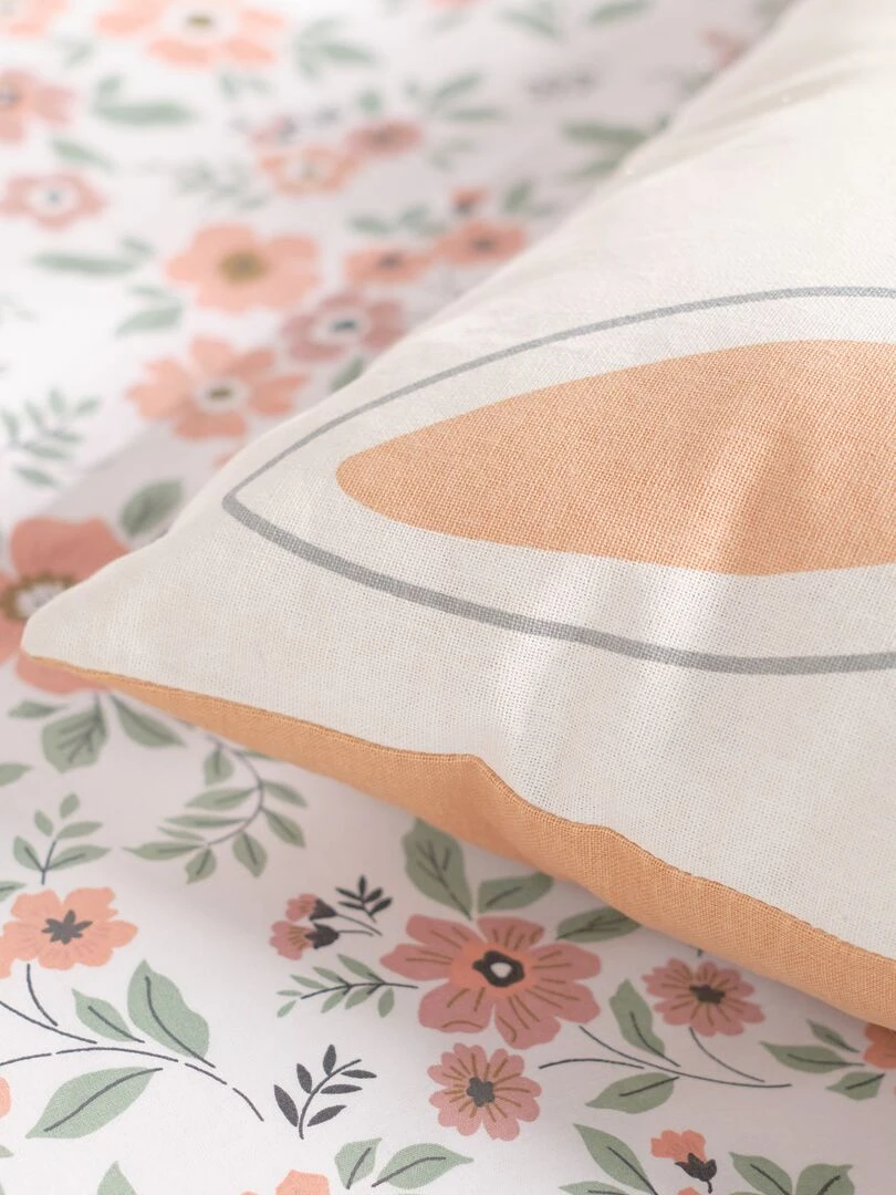 Coussin motif 'lapin' Rose/ecru