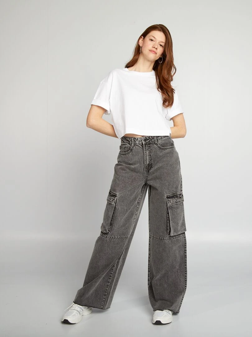 Jean multipoche wide leg Gris