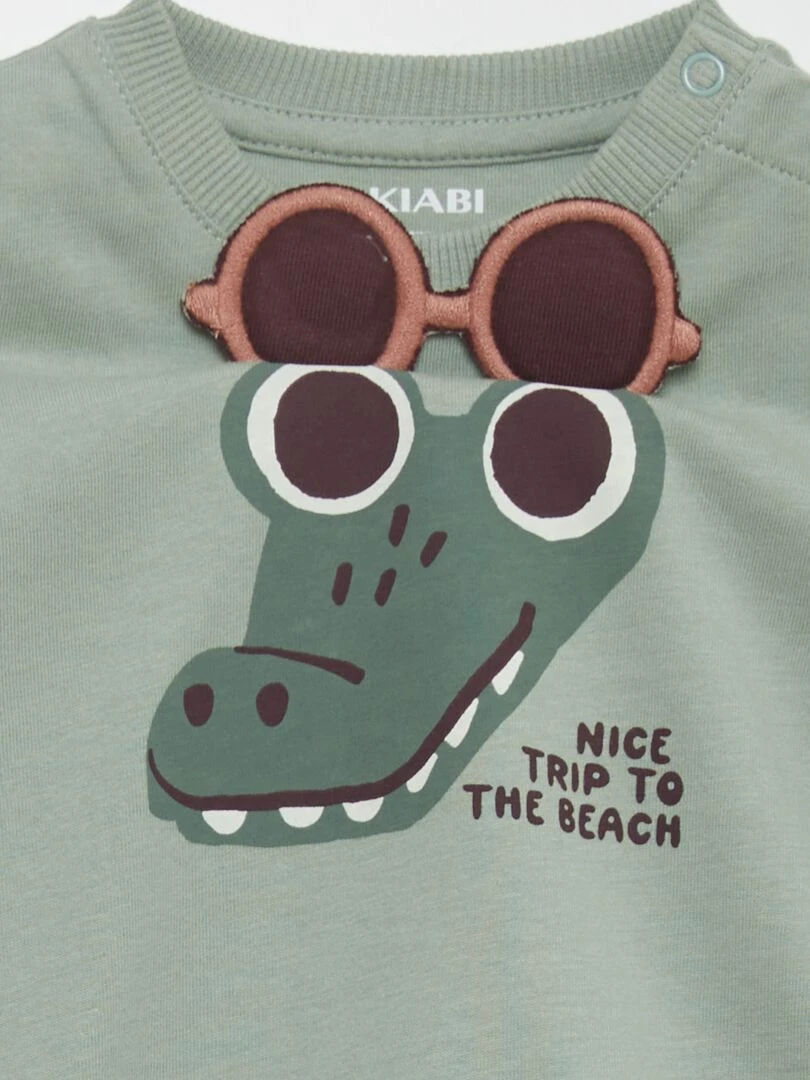T shirt avec animation en relief Vert