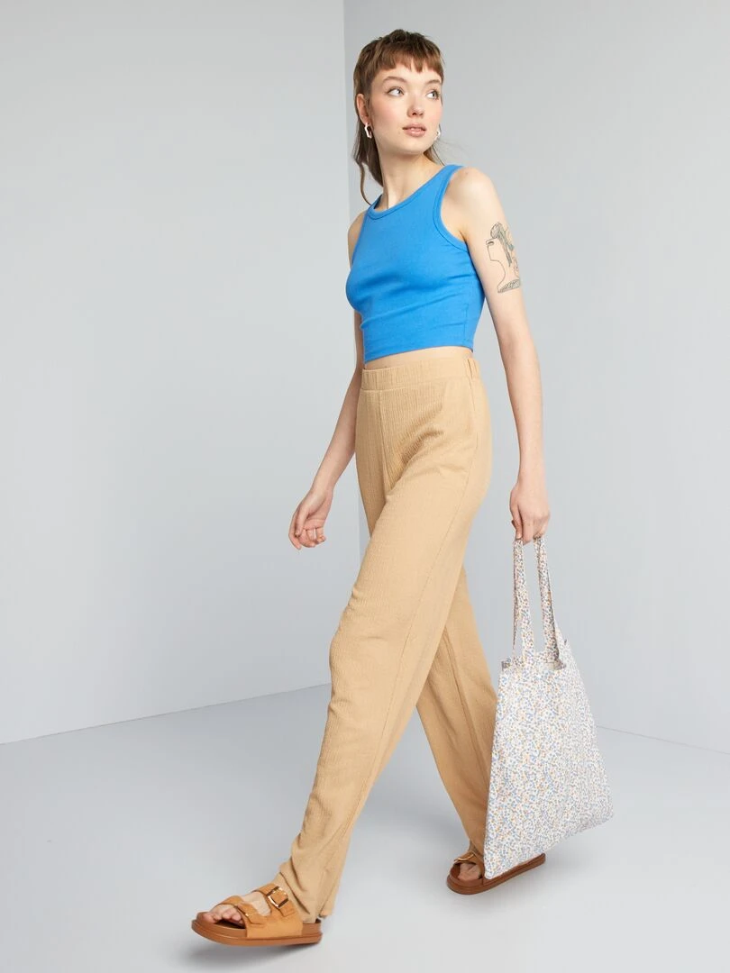 Pantalon large gaufrée Marron