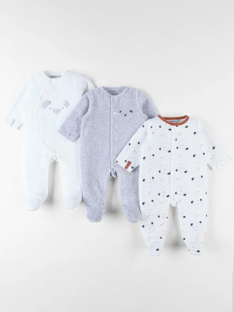 Set de 3 pyjamas ours 1 pièce écru/gris chiné Noukie's Blanc