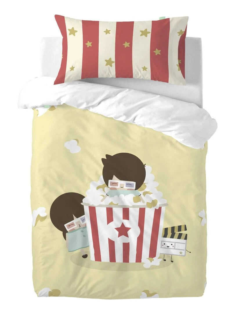Parure housse de couette 2 pièces Pop corn "Happyfriday"   Blanc