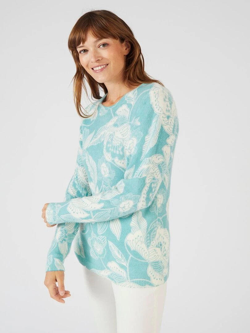 Pull imprimé à base de laine et mohair   Damart   Vert