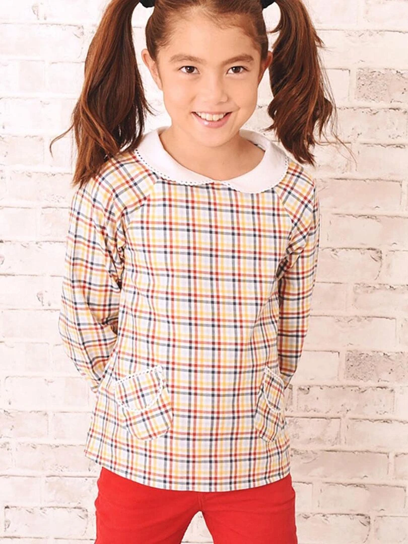 Blouse Col CLAUDINE Fille Carrx Jaunes Rouges Bleus 'LA FAUTE A VOLTAIRE' Bleu Multicolore Blanc