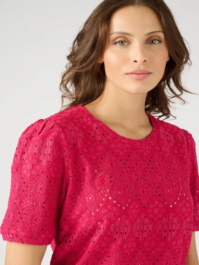 Tee shirt en maille ajourée effet dentelle Damart Rouge cerise
