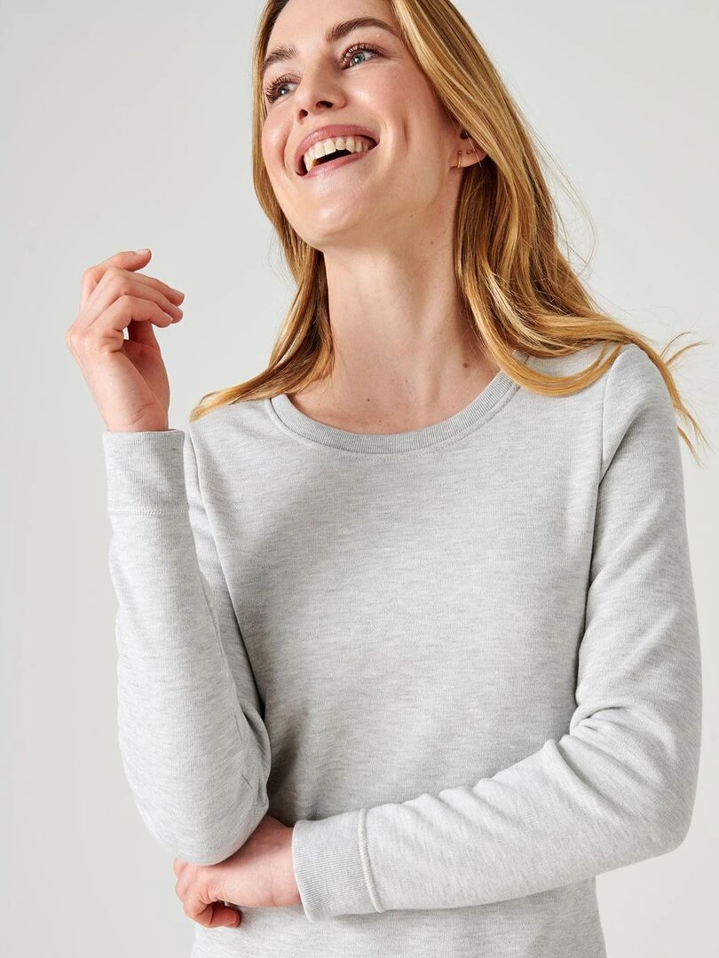 T shirt manches longues  molleton gratté Thermolactyl   Damart   Gris chiné