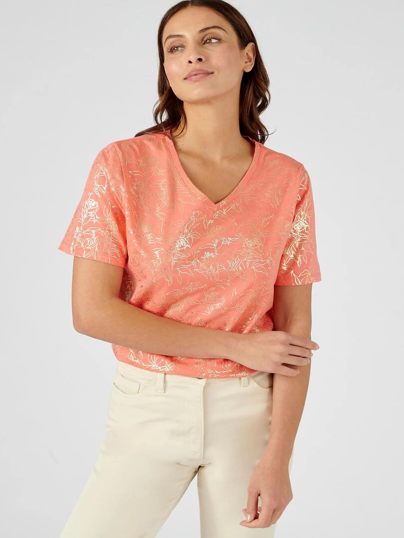 Tee shirt imprimé pur coton Damart Rose