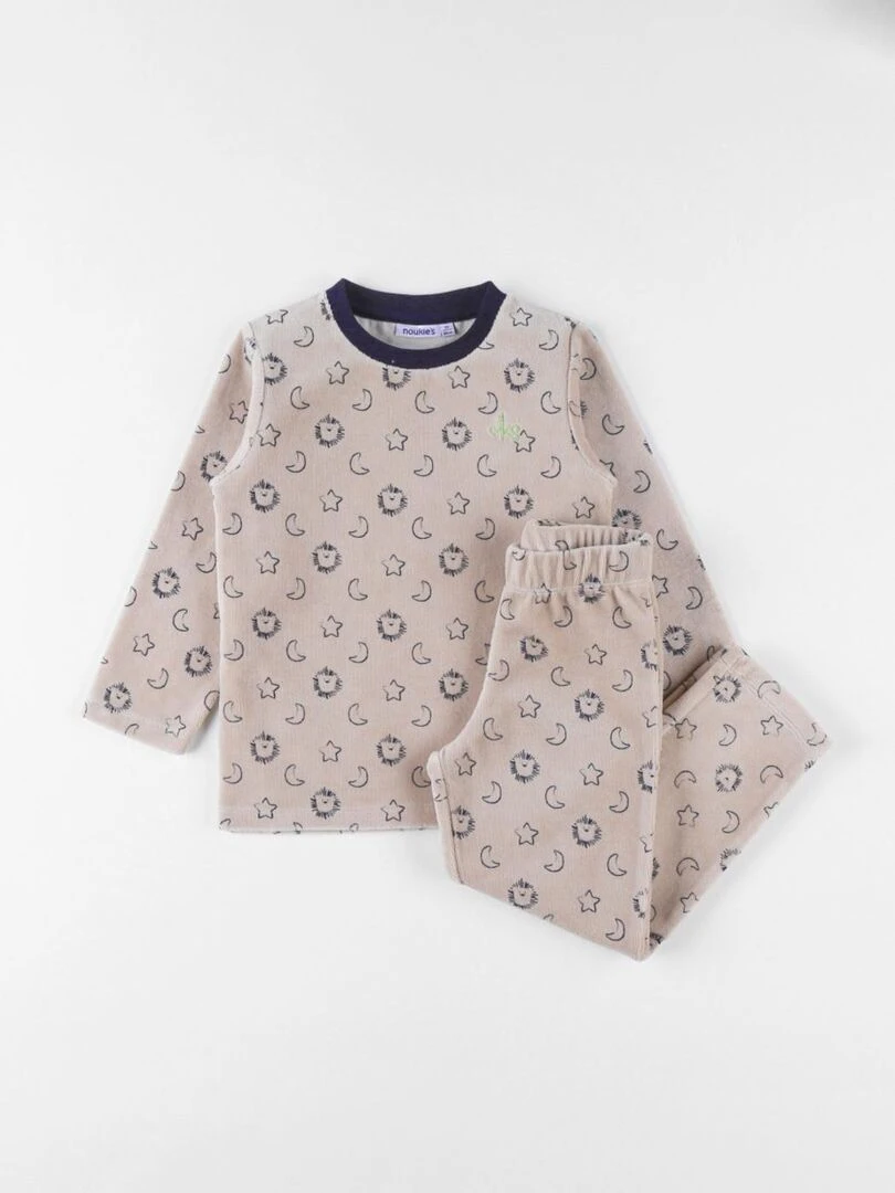 Pyjama 2 pièces à imprimé lion en velours Noukie's Beige