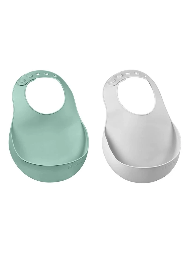 Lot de 2 bavoirs silicone light mist/sage green Vert