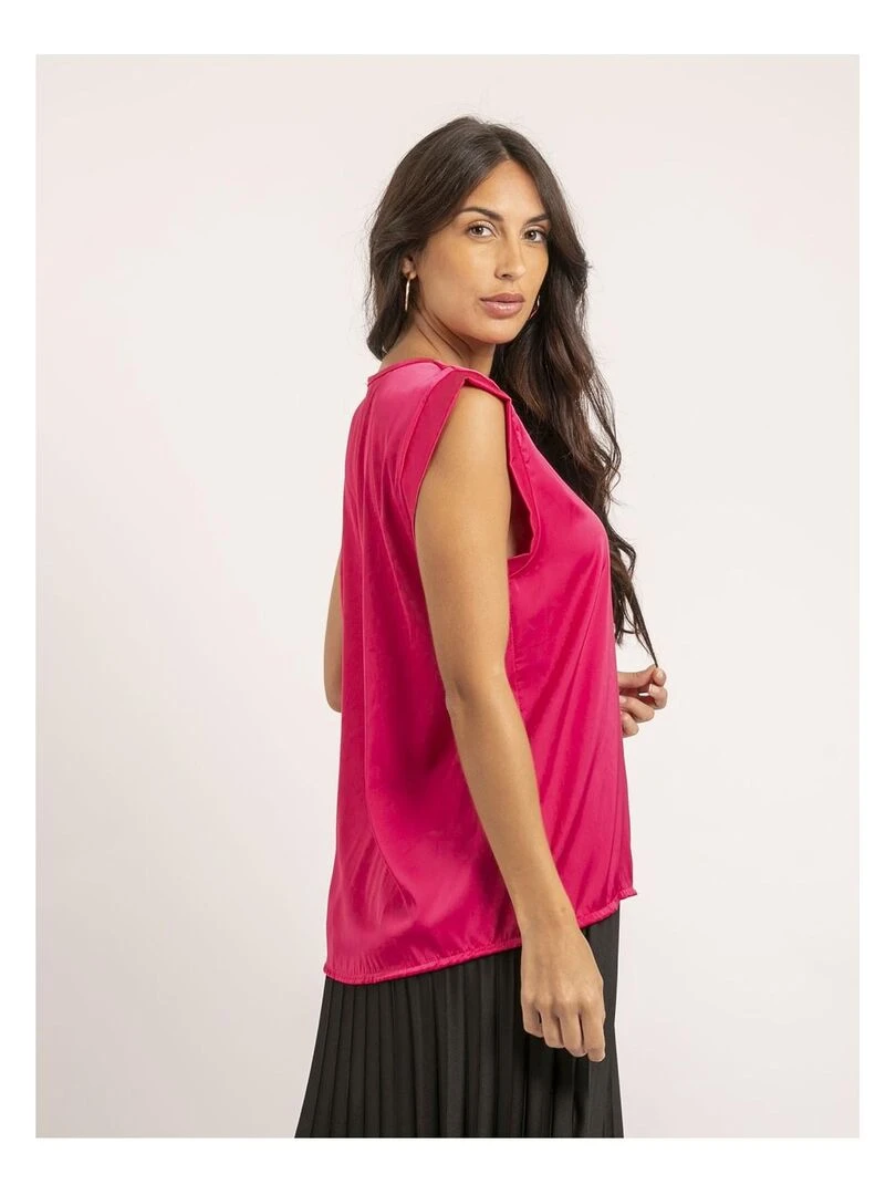 Top col V satin FIKA   Rose