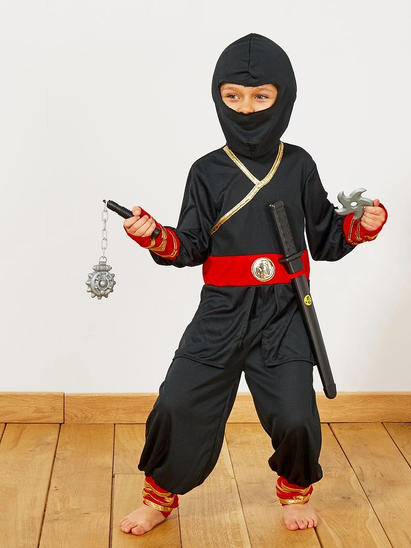 Déguisement de ninja + accessoires noir/rouge