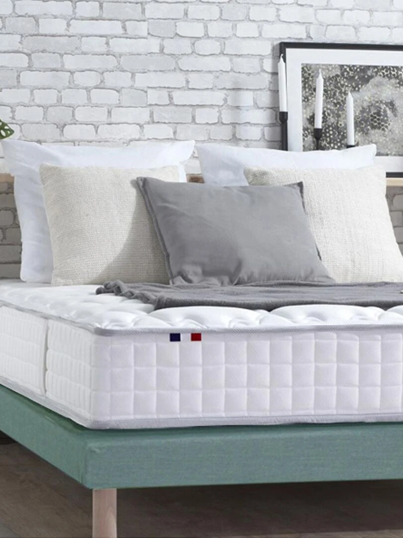 Ensemble Matelas Ressorts + Mémoire de forme ODYSSEE + Sommier Sommier Vert Blanc Vert