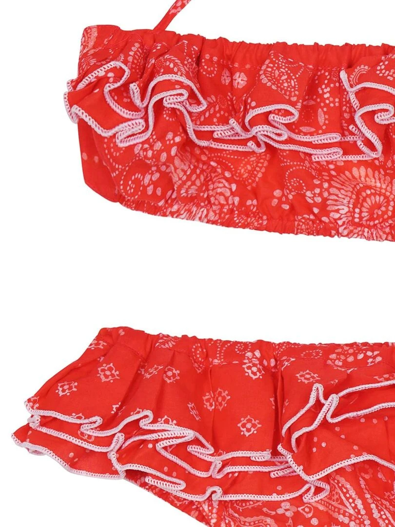 Maillot de Bain 2 pièces à Volants Fille  Cachemire Rouge  SWAN   'LA FAUTE A VOLTAIRE'   Blanc Rouge