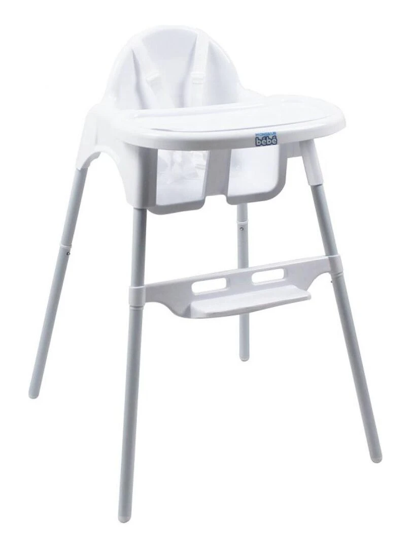 Chaise haute bébé enfant réglable hauteur et tablette Délice Bleu Monsieur Bébé Blanc