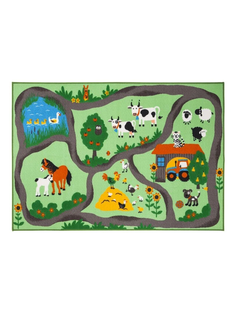 Tapis enfant FARMROAD en polyamide doux et soyeux Fait main Vert