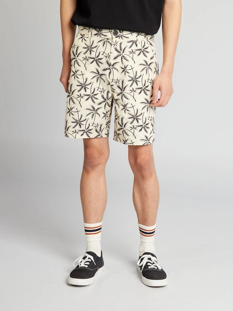 Short en coton imprimé Beige