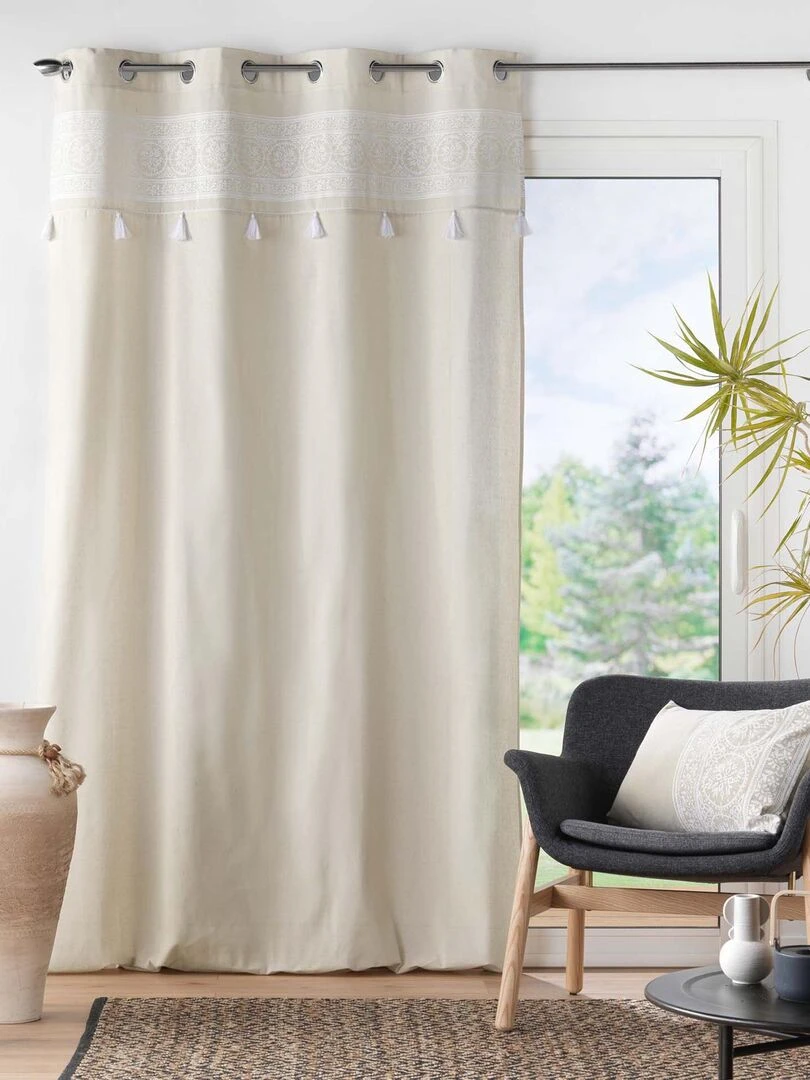 Rideau à oeillets en polycoton uni   Blanc