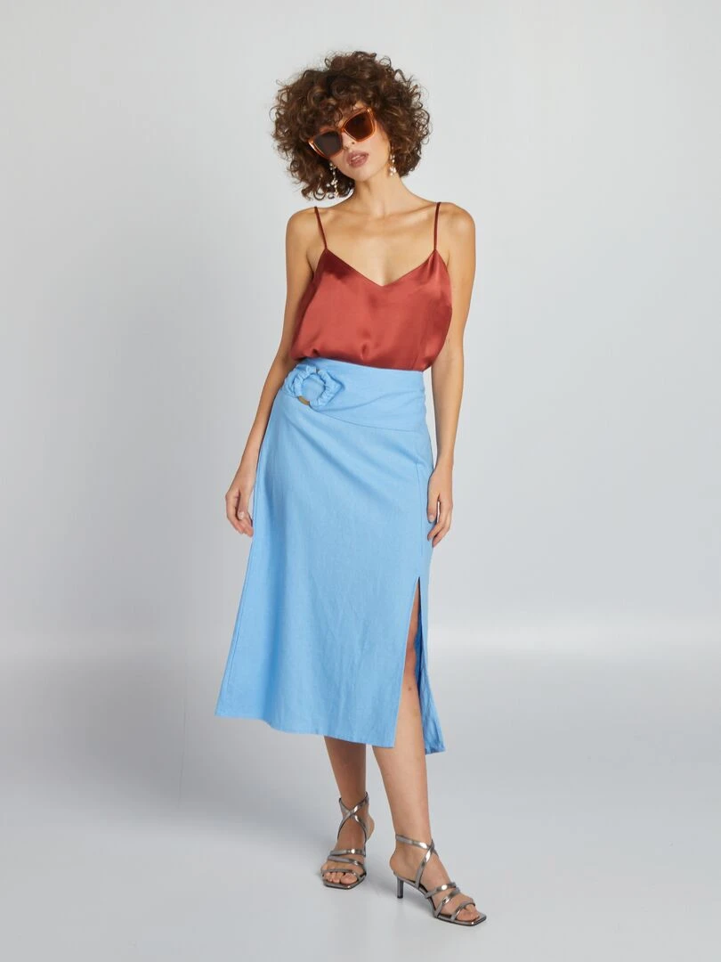 Jupe midi avec lin Bleu