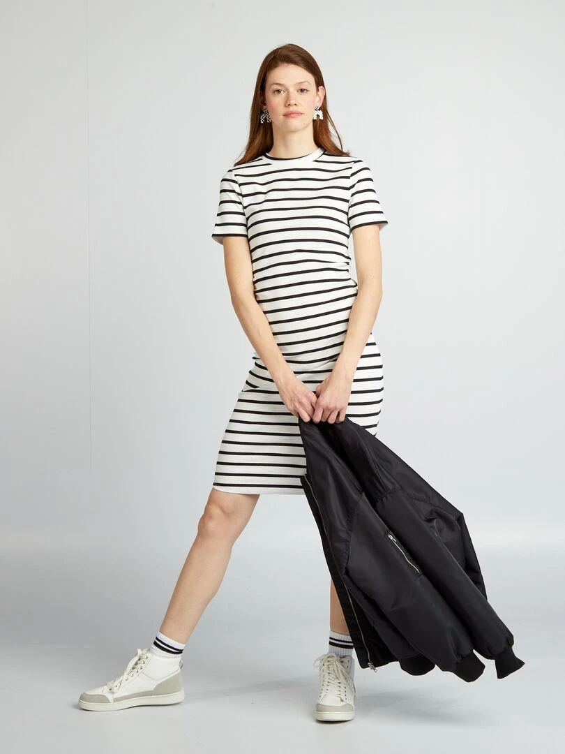 Robe en jersey côtelé   Marinière