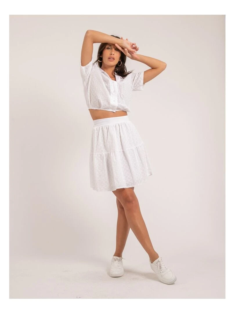 Chemise courte broderies anglaises ORNELLE   Blanc