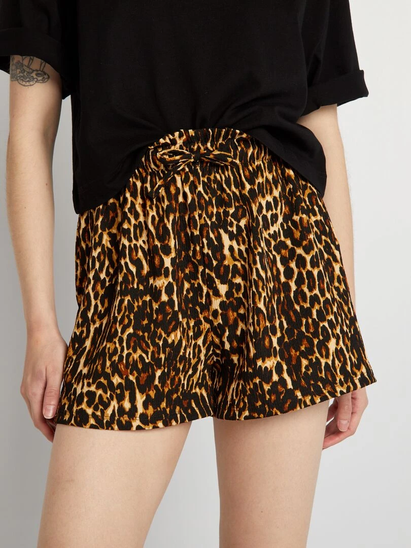 Short stretch à taille élastiquée Noir/beige