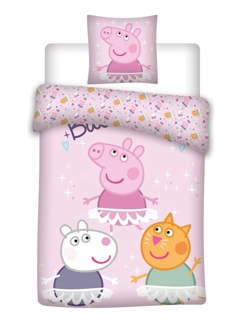 Parure de lit réversible Peppa Pig Peppa Suzy et Candy Rose 140 cm x 200 cm Rose