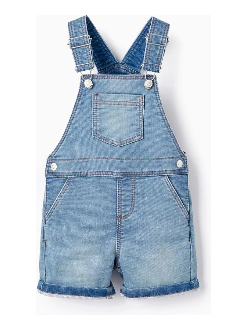 Salopette Courte en Denim pour Bébé Garçon Bleu clair