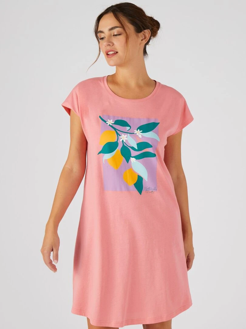 Chemise de nuit en pur coton peigné   Damart   Rose fushia